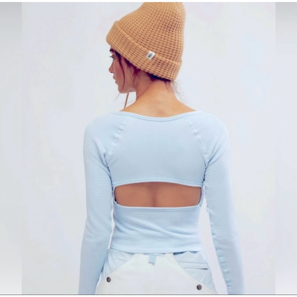 Free People FP Movement Bail Out Long Sleeve Layering Top Light Blue M/L NWT - Picture 3 of 5